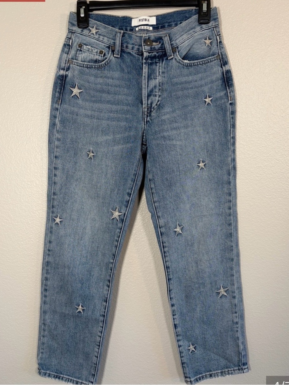 pistola Charlie Star Embroidered Light Blue Star Jeans Size 25 LIKE NEW - Picture 4 of 8